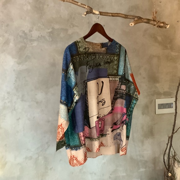 Oversized cotton knit Retro print Paris sweater - Picture 8 of 8